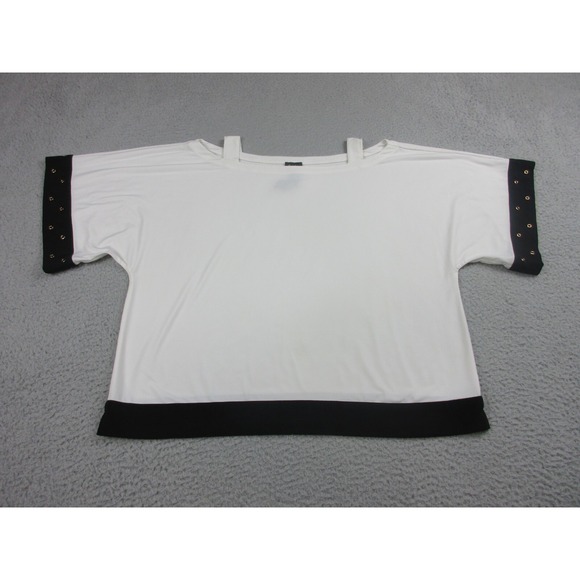 Chicos Travelers Shirt Womens Size 1 White Round Neck Cut Out‎ Stretch Top - Picture 1 of 14